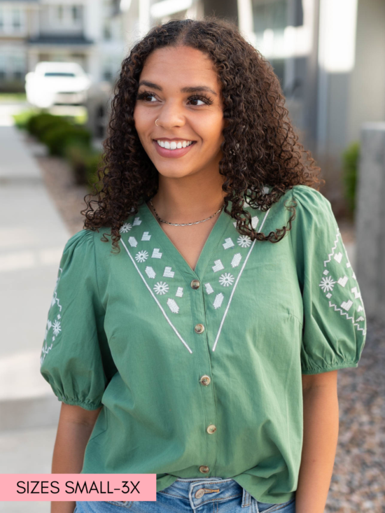 Amber Green Embroidered Top