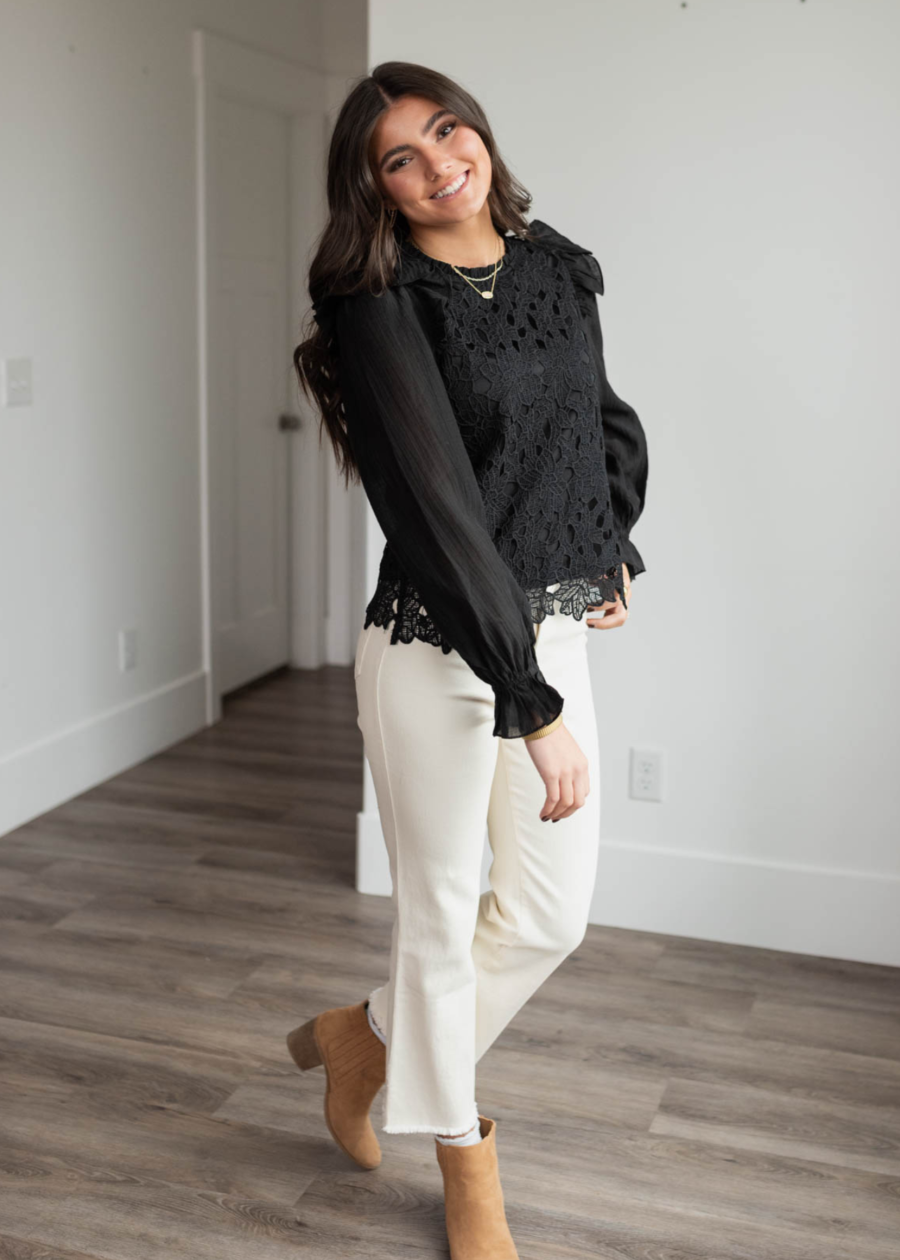 AubreyBlackLaceTopOdetteCreamHighRisePants5.png Aubrey Black Lace Top