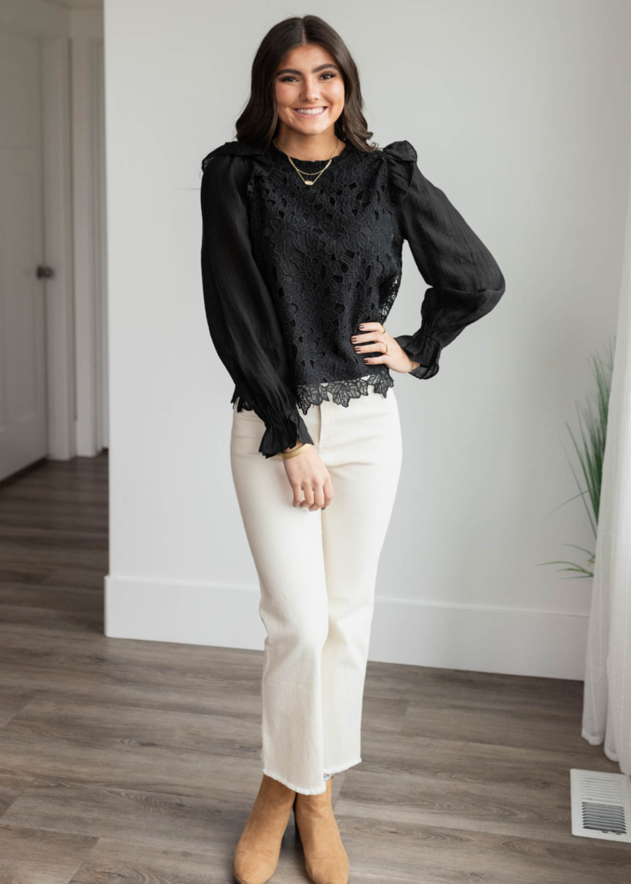 AubreyBlackLaceTopOdetteCreamHighRisePants6.png Aubrey Black Lace Top