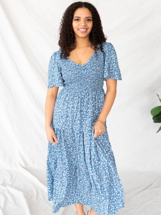 Aylin Blue Floral Tiered Dress