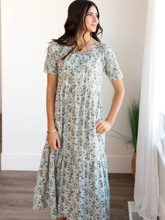 Beatrice Green Floral Tiered Dress