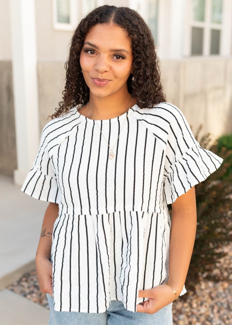 BrynnBlackStripedPeplumTop_DSC0848.jpg Brynn Black Striped Peplum Top