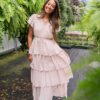 Mira Blush Rose Tiered Ruffle Dress