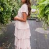 Mira Blush Rose Tiered Ruffle Dress