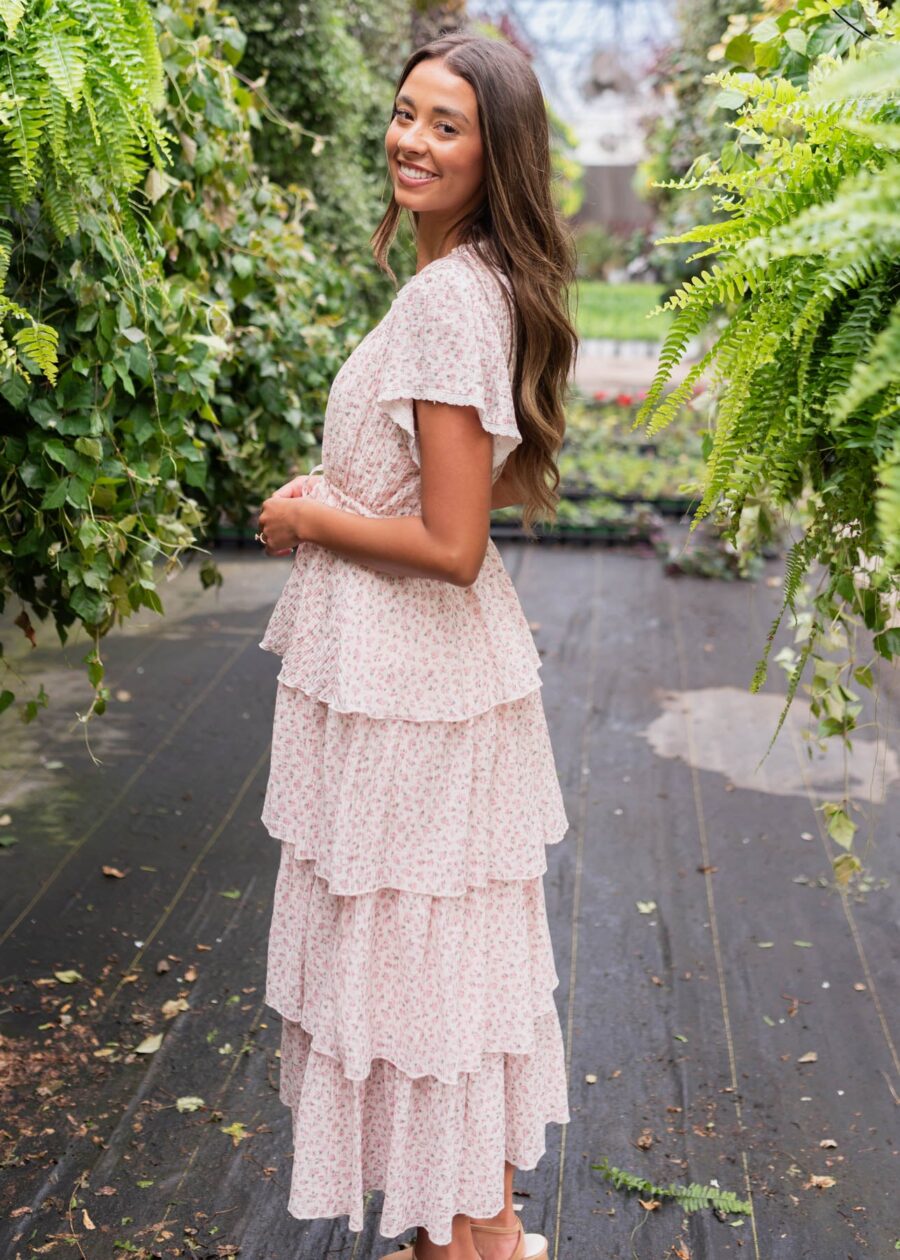 Mira Blush Rose Tiered Ruffle Dress