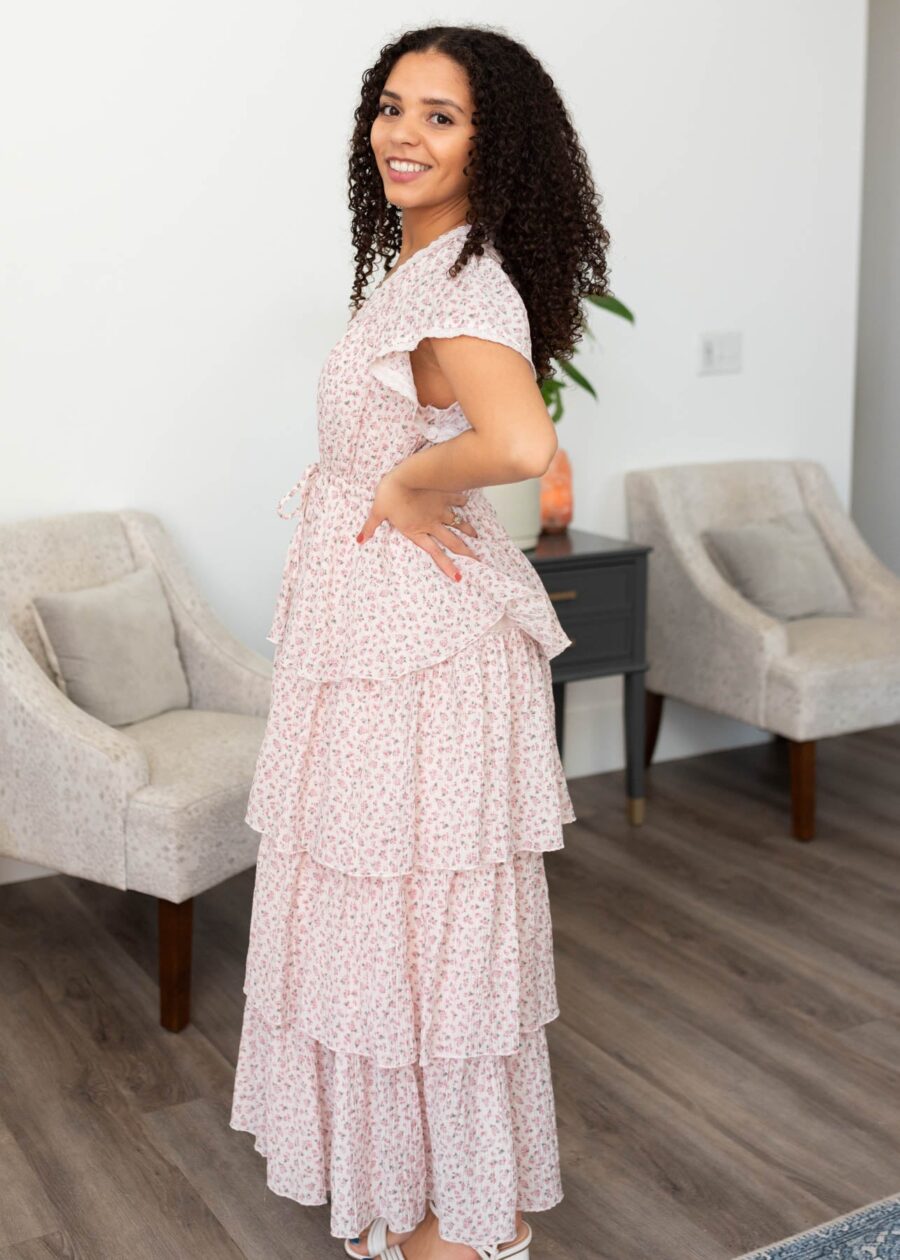 Mira Blush Rose Tiered Ruffle Dress