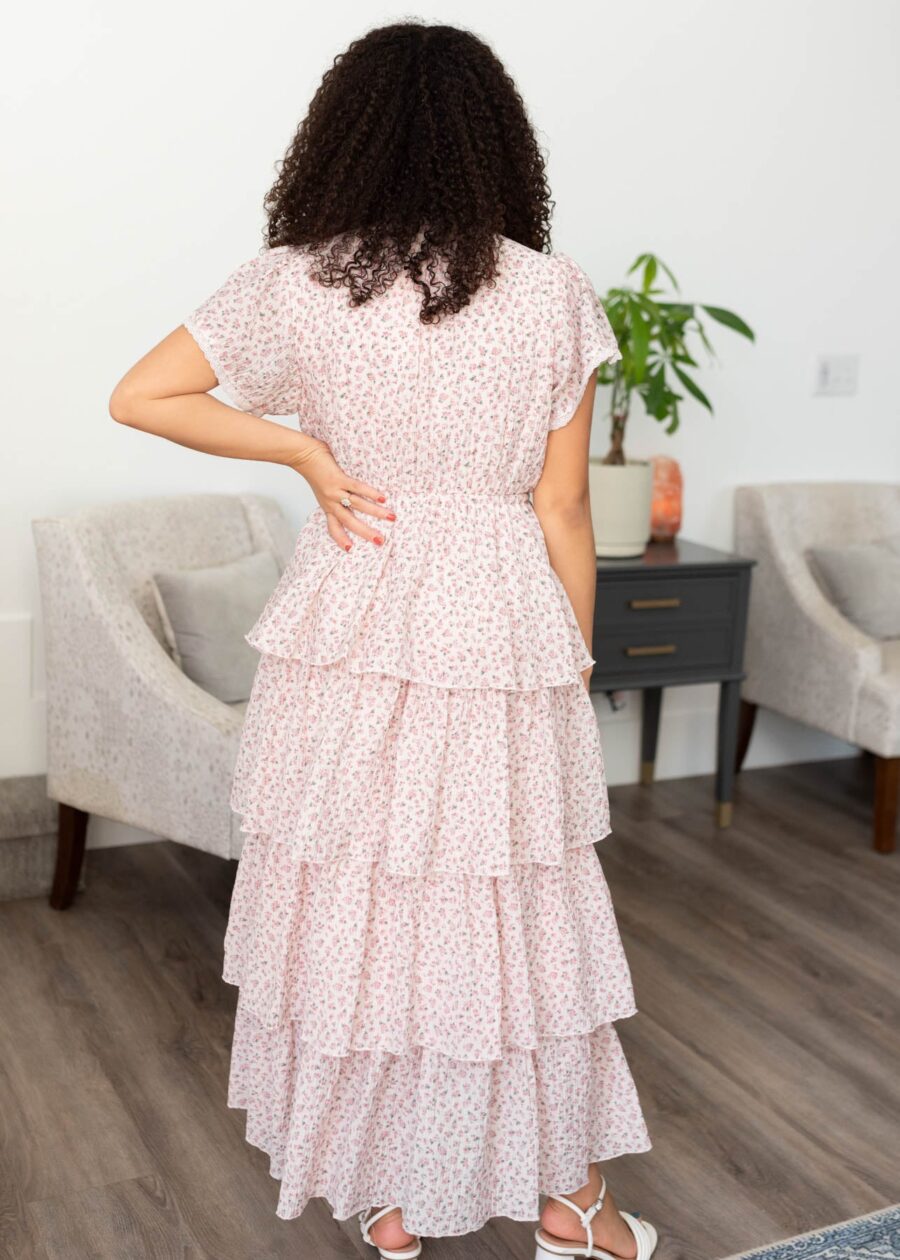 Mira Blush Rose Tiered Ruffle Dress