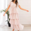 Mira Blush Rose Tiered Ruffle Dress