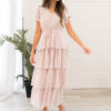 Mira Blush Rose Tiered Ruffle Dress