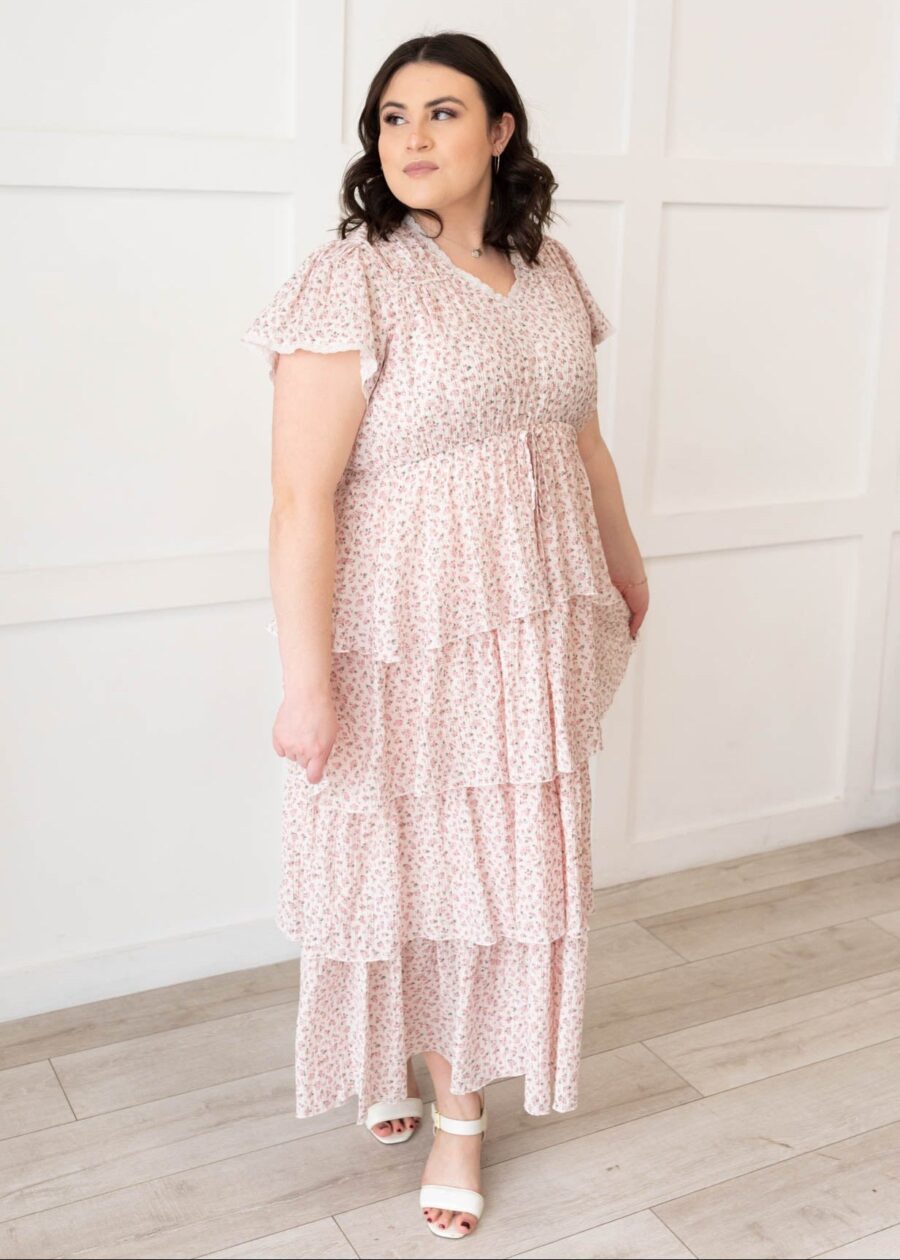 Mira Blush Rose Tiered Ruffle Dress