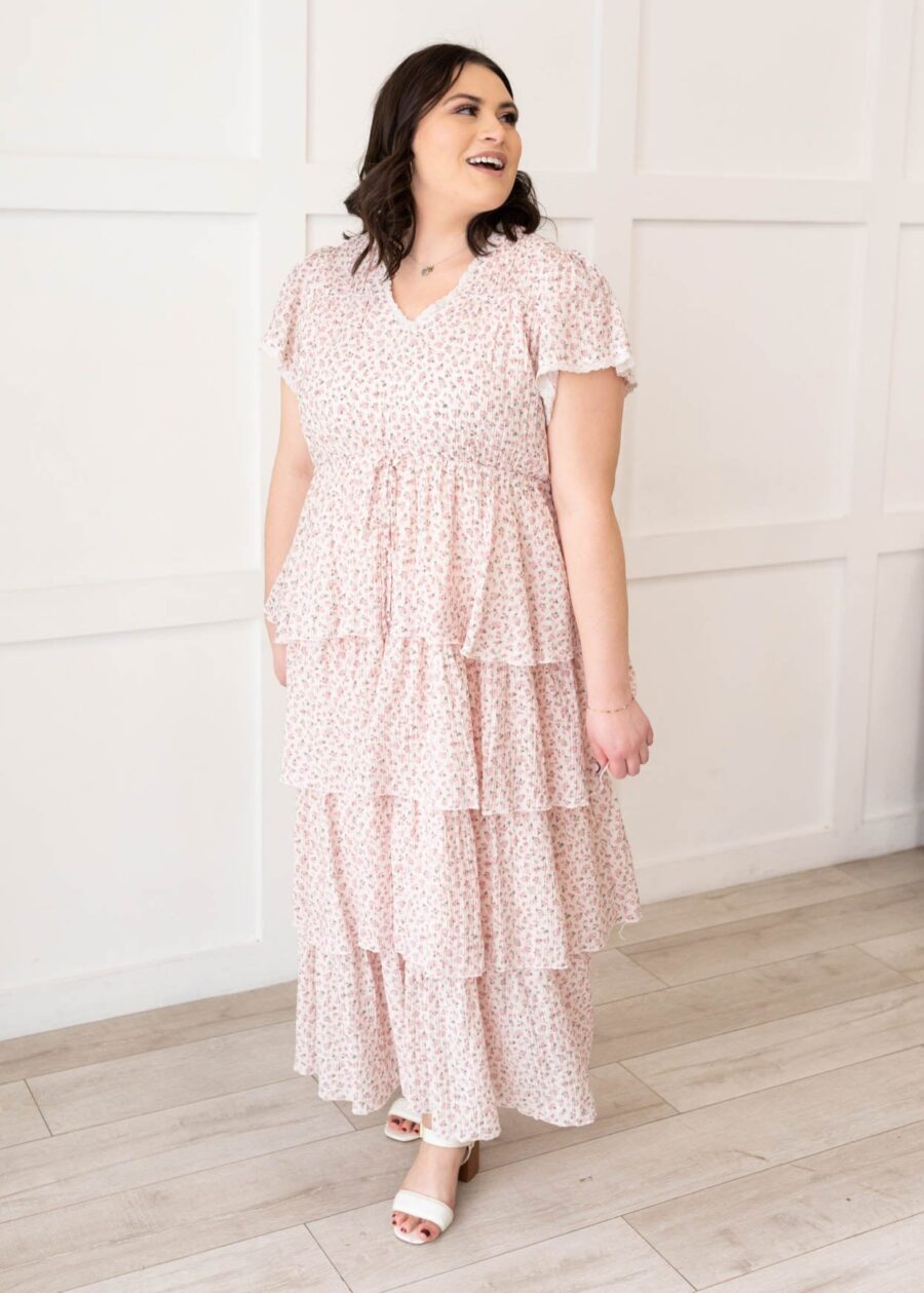 Mira Blush Rose Tiered Ruffle Dress