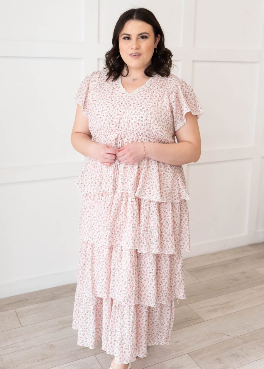 Mira Blush Rose Tiered Ruffle Dress