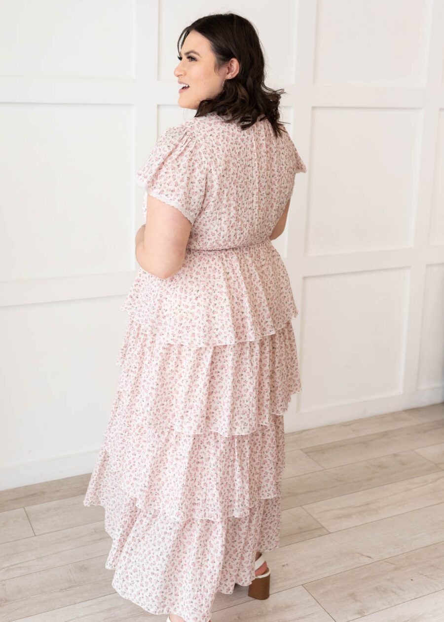 Mira Blush Rose Tiered Ruffle Dress