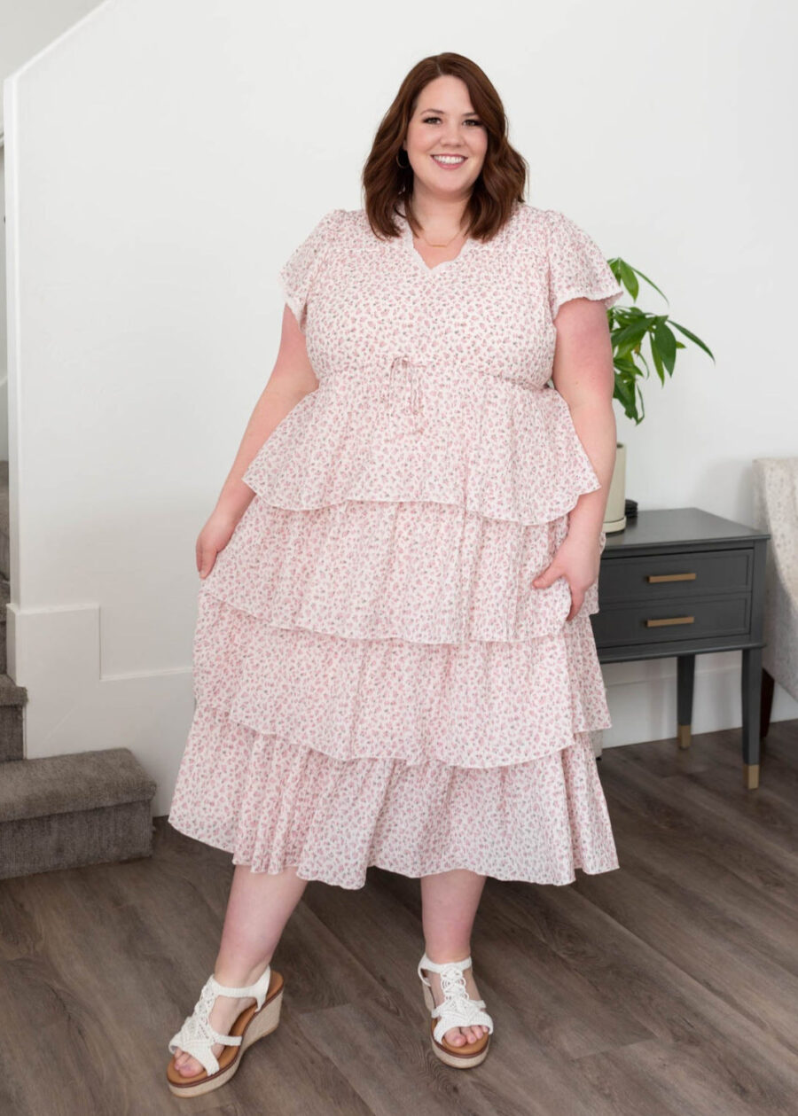 Mira Blush Rose Tiered Ruffle Dress
