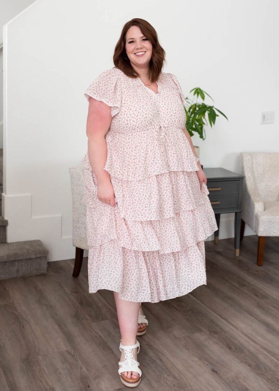 Mira Blush Rose Tiered Ruffle Dress