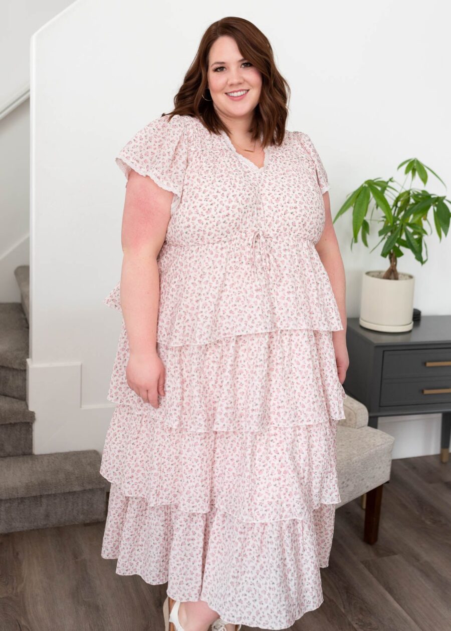 Mira Blush Rose Tiered Ruffle Dress