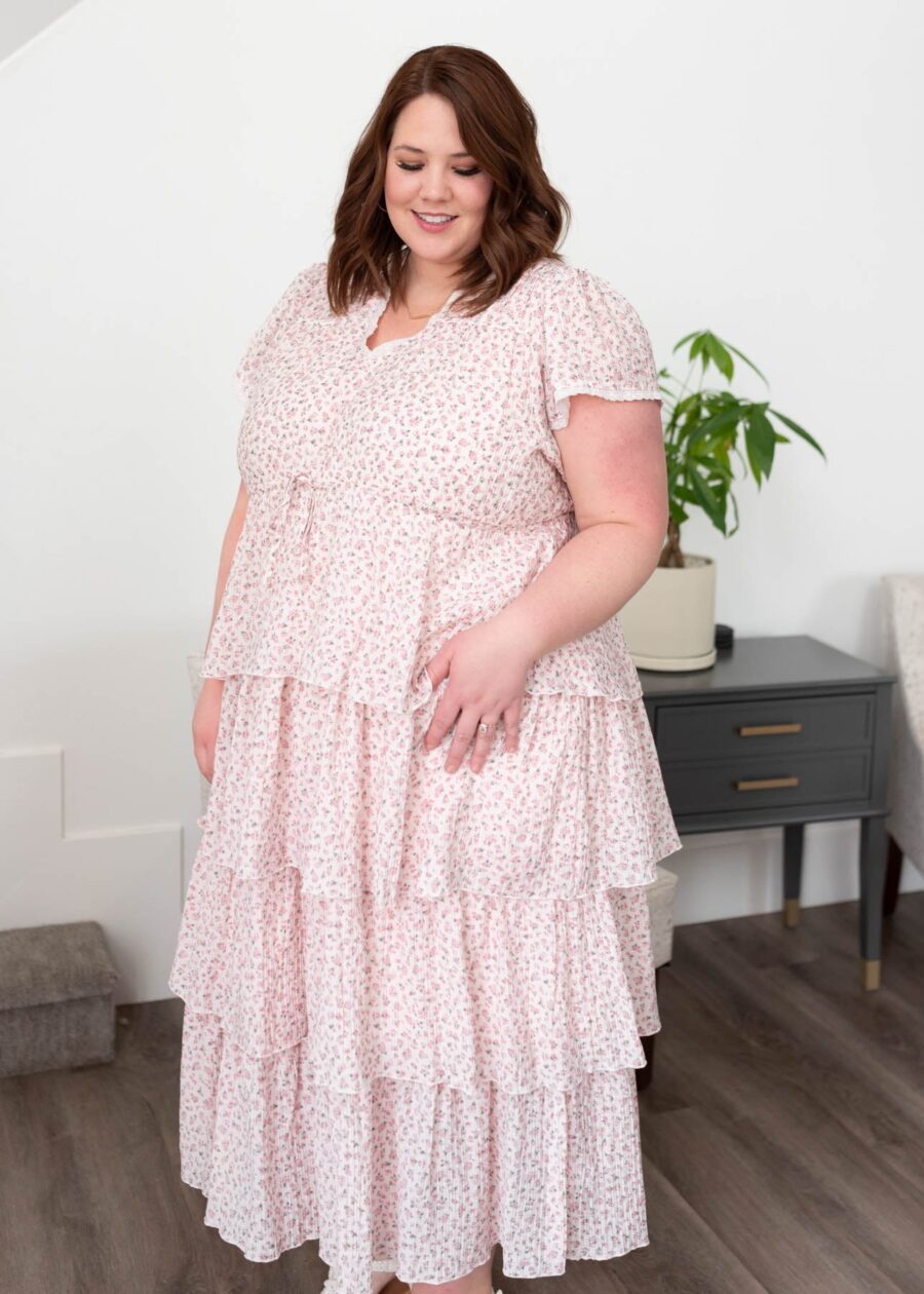 Mira Blush Rose Tiered Ruffle Dress