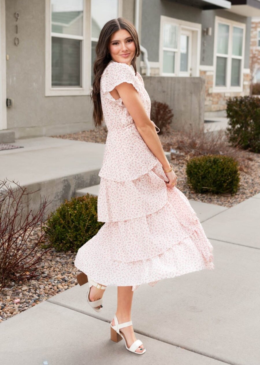 Mira Blush Rose Tiered Ruffle Dress