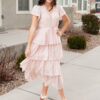 Mira Blush Rose Tiered Ruffle Dress