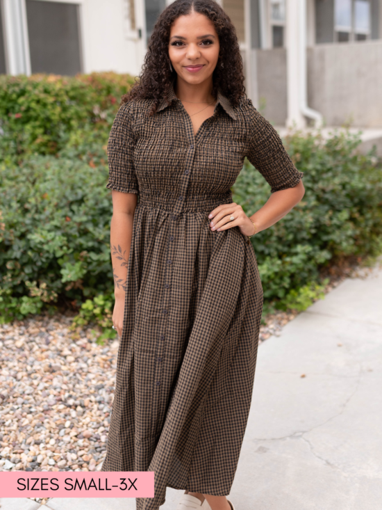 MiraBrownGinghamDress.png Mira Brown Gingham Dress