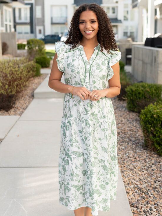 Nessie Green Floral Pattern Dress