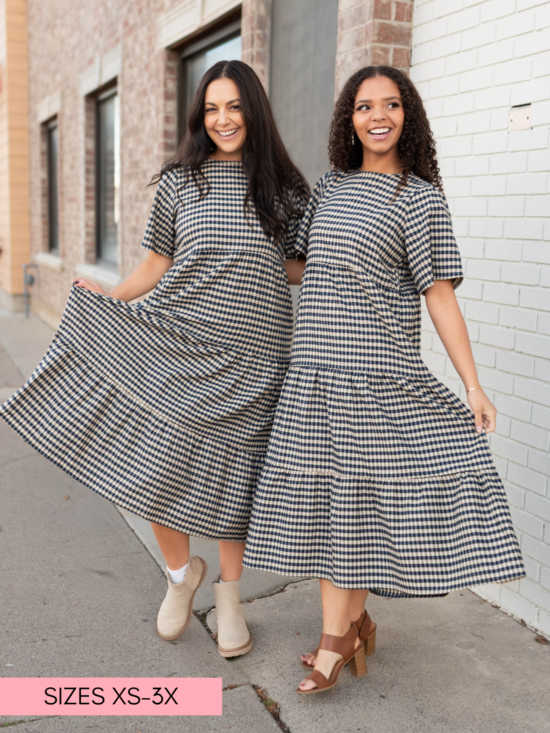Nora Navy Gingham Tiered Dress