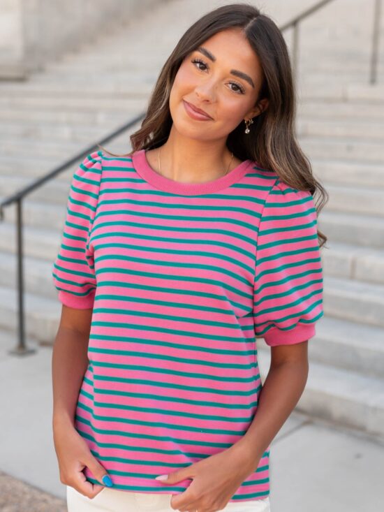 Patty Pink and Teal Striped Top