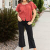 RandyBlackFrayedBootcutPantsEviannaTerracottaSquareNeckTop_DSC2458.jpg Randy Black Frayed Bootcut Pants