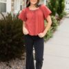 RandyBlackFrayedBootcutPantsEviannaTerracottaSquareNeckTop_DSC2461.jpg Randy Black Frayed Bootcut Pants