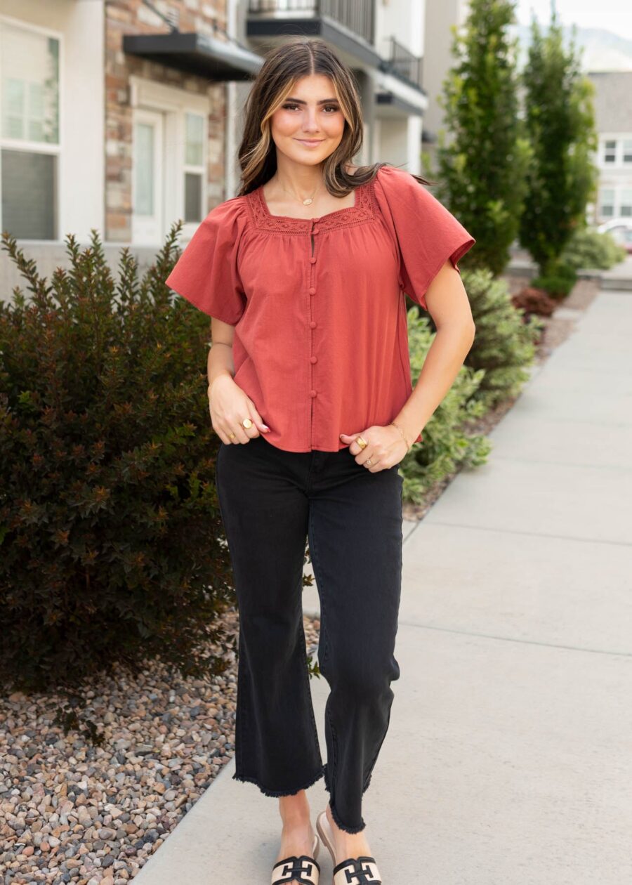 RandyBlackFrayedBootcutPantsEviannaTerracottaSquareNeckTop_DSC2461.jpg Randy Black Frayed Bootcut Pants