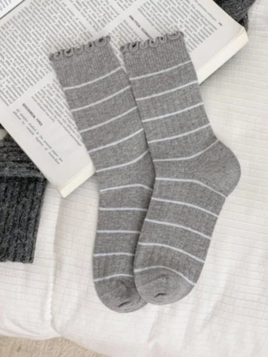 Stephanie Grey Striped Socks