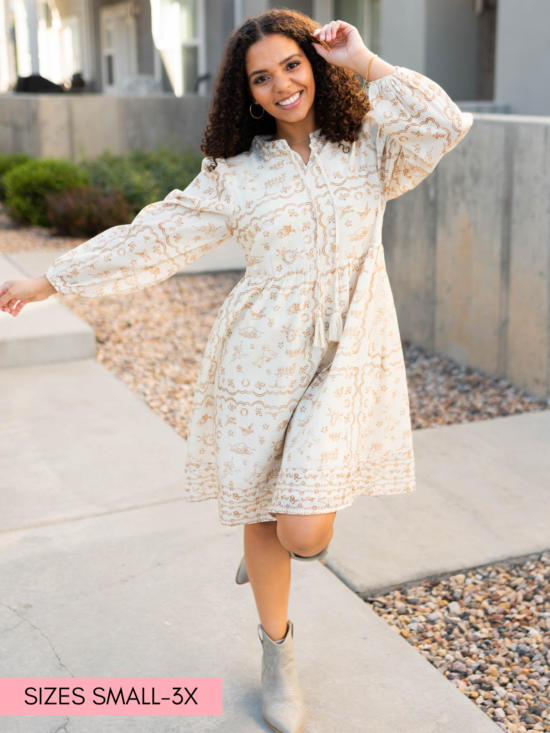 TilleyCreamPatternedDress.png Tilley Cream Patterned Dress